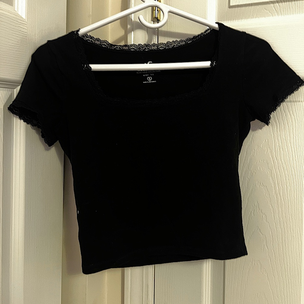 Hollister square neck top with lace trim